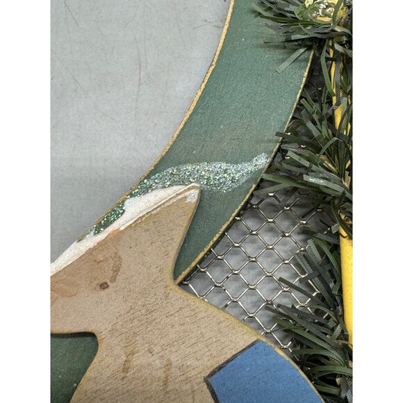 Christmas stocking wall hanging Santa bird house wood metal mess red green READ - Picture 2 of 7